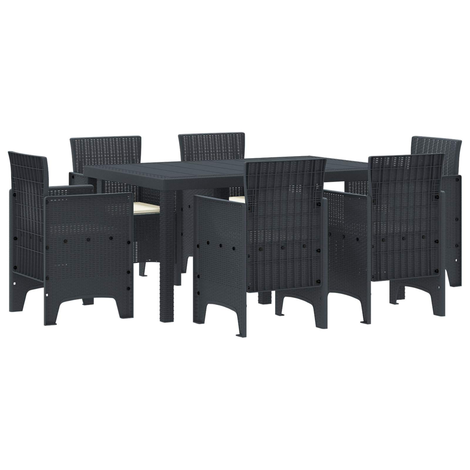 Conjunto 7 Conjunto De Jantar Para Jardim Vidaxl Antracite Polipropileno (150 X 100 X 73 Cm)