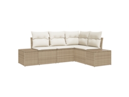 Conjunto 4 Conjunto De Sofá De Jardim Vidaxl Bege Vime Pe (209 X 154 X 69 Cm)
