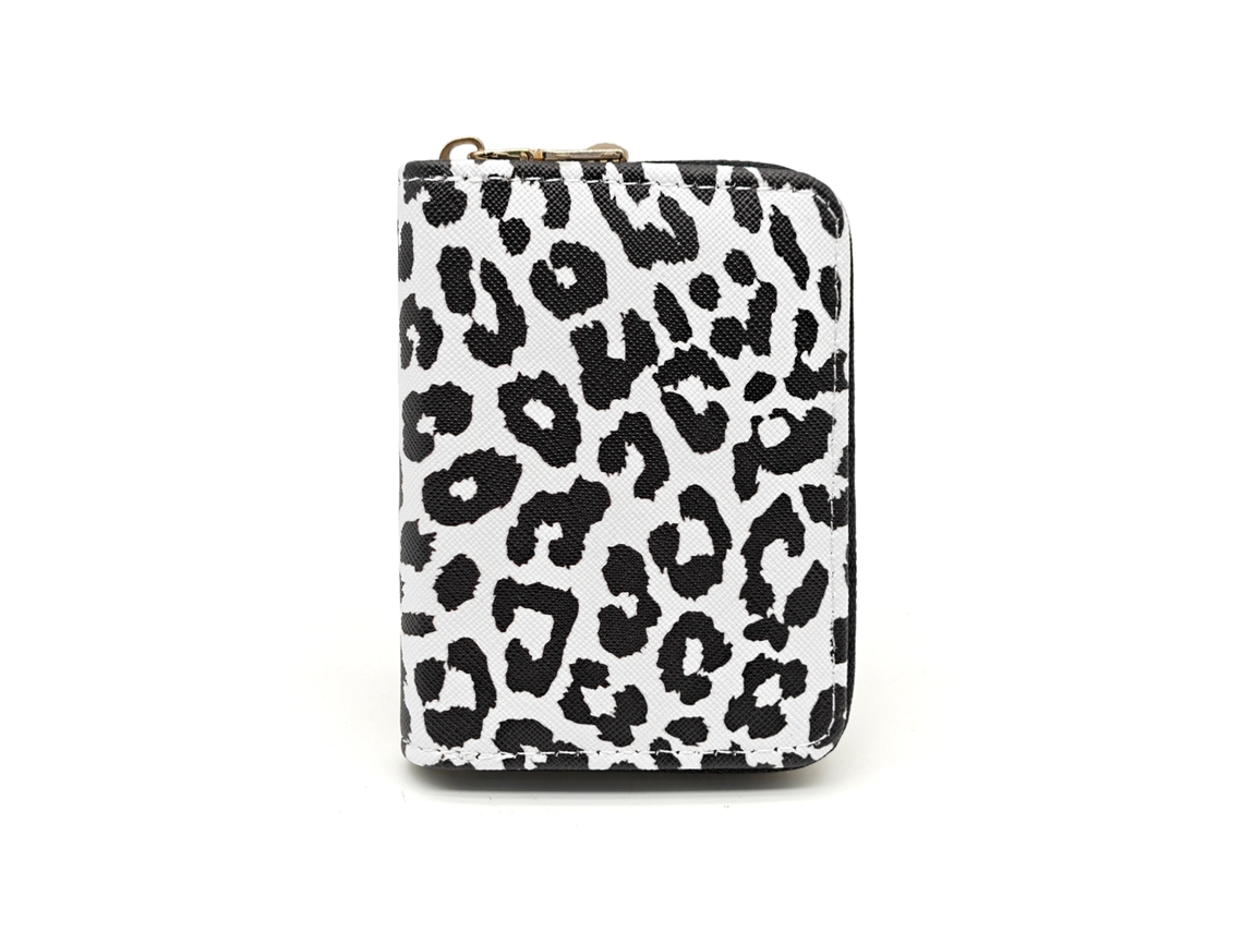 Porta cartões padrão leopardo, grande capacidade, branco/preto