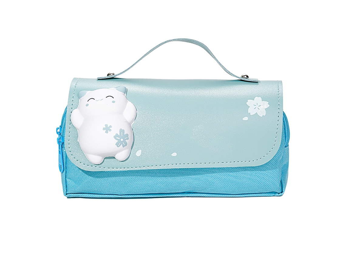 Estuche de Lápices 3d Gatito Con Mango Capacidad Grande Cute Estuche de Bolígrafos para Aliviar El Estrés Azul