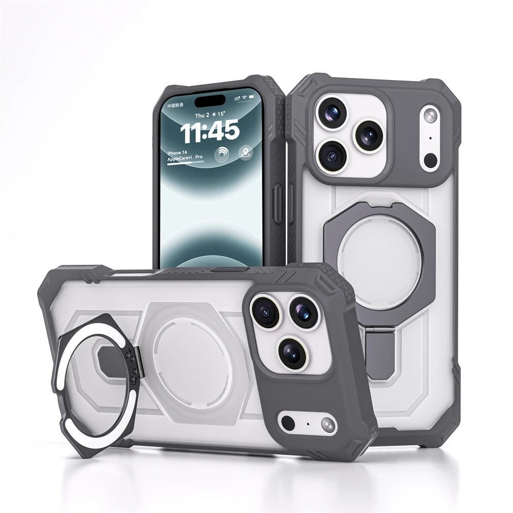 (cinza, Iphone 16) Capa Protetora Resistente A Impactos Com Suporte Magnético Invisível, Oferecendo Proteção Completa.