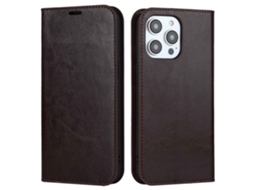 Capa Genuíno Textura Louco Para Iphone 14 Pro Max Pele Magnética Castanho