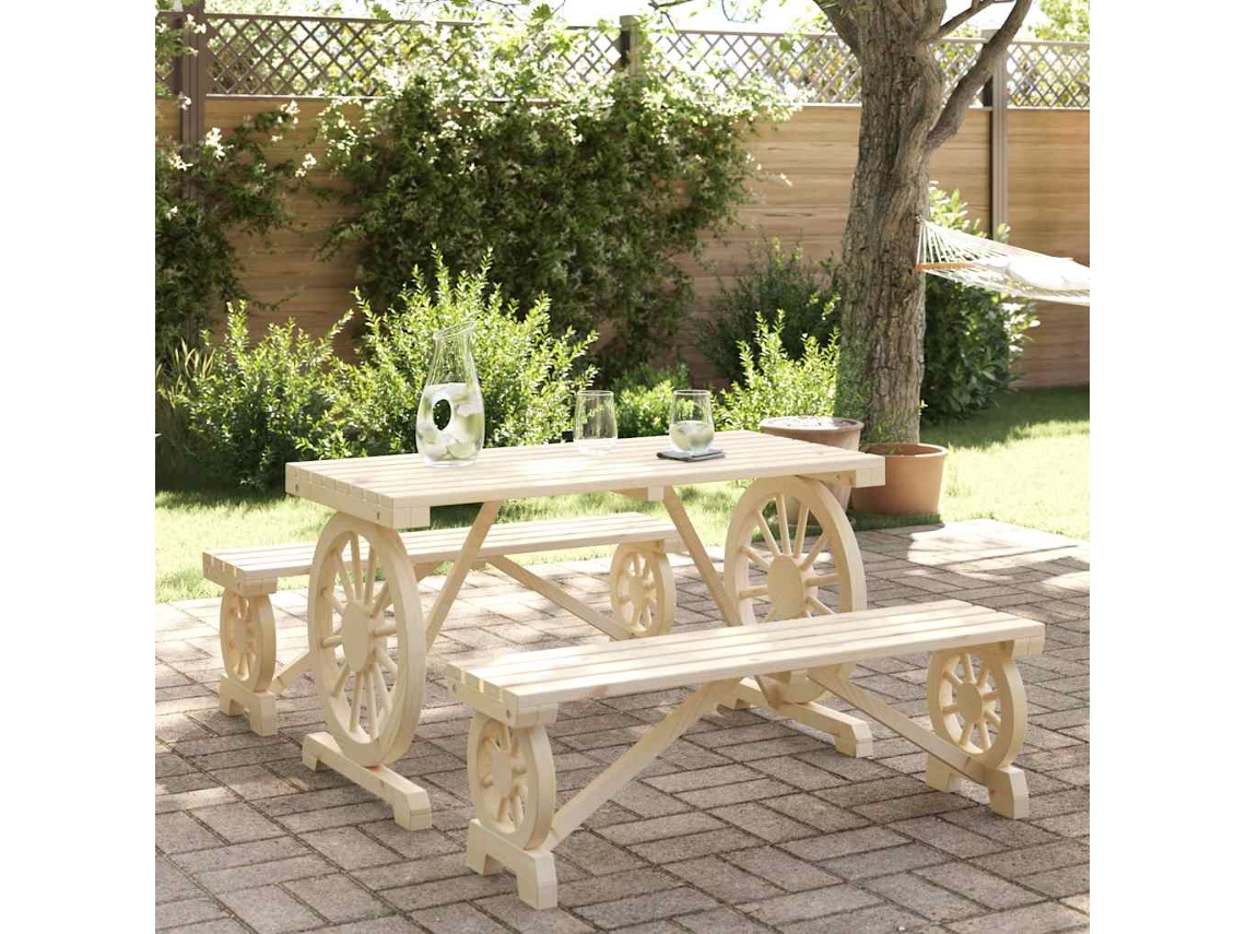 Vidaxl 3 Pcs Conjunto De Jantar P/ Jardim Madeira De Abeto Maciça