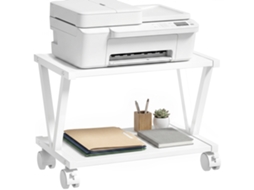 Suporte Para Impressora De 2 Níveis Para Debaixo Da Secretária Com Rodas Com Travão 44x28x32 Cm Branco