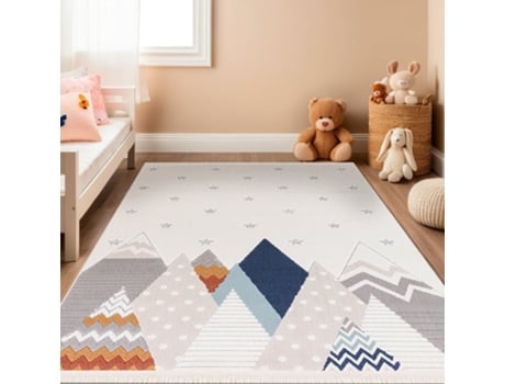 Rugura - Tapete Para Quarto Infantil 160x230cm Menina Menino Com Nuvens, Estrelas, Arco-íris, Animais E Montanhas