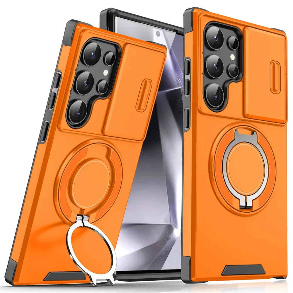 (capa Para Celular Samsung A13 5g (a04s, Laranja) Com Suporte Magnético Deslizante, Protege A Câmera.)