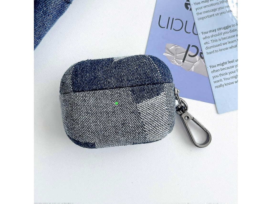 Capa protetora para fone de ouvido Bluetooth em tecido jeans com costura aparente GIECY