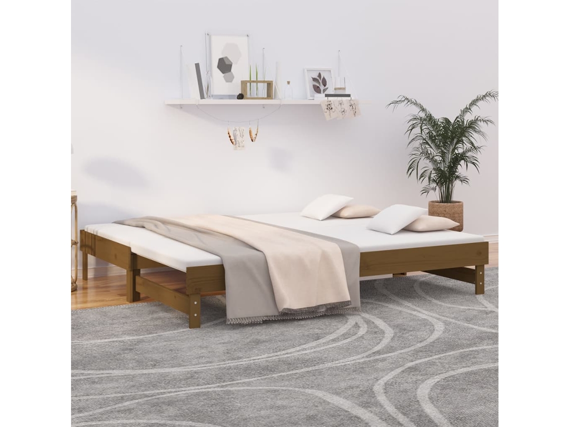 Vidaxl Sofá cama de Puxar 2x Cm Pinho Maciço Castanho mel (100x200)