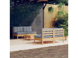 Conjunto de 5 Lounge de Jardim com Almofadões Cinzentos Pinho MAISON EXCLUSIVE