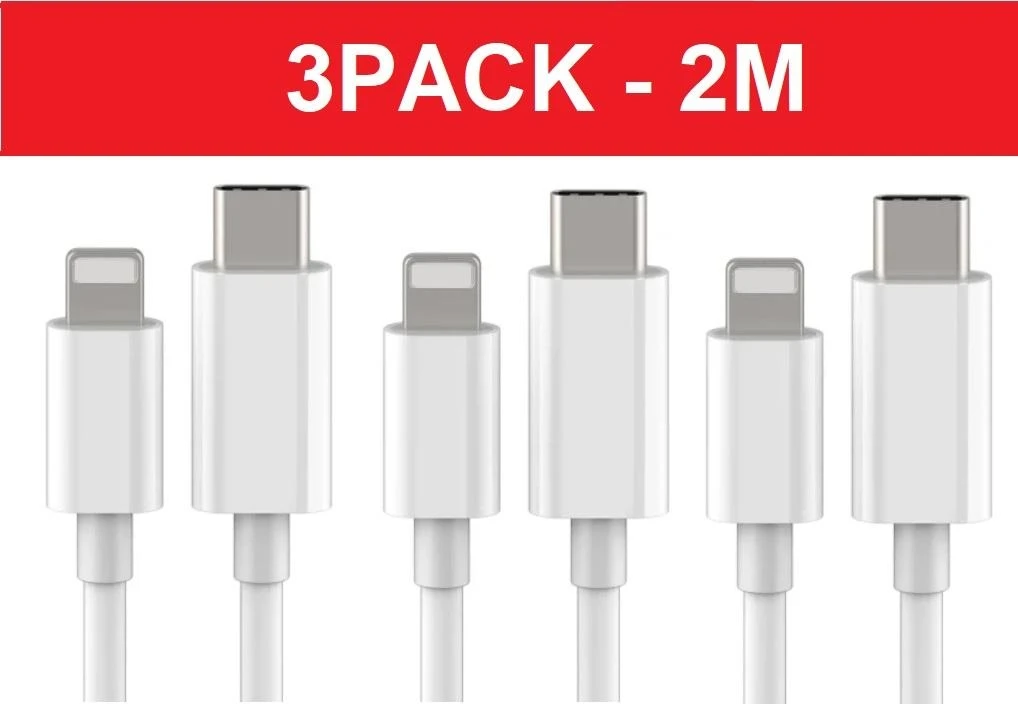 Cabo De Carregamento Rápido, Pack 3 Unidades, Conector 8 Pinos, 2 M