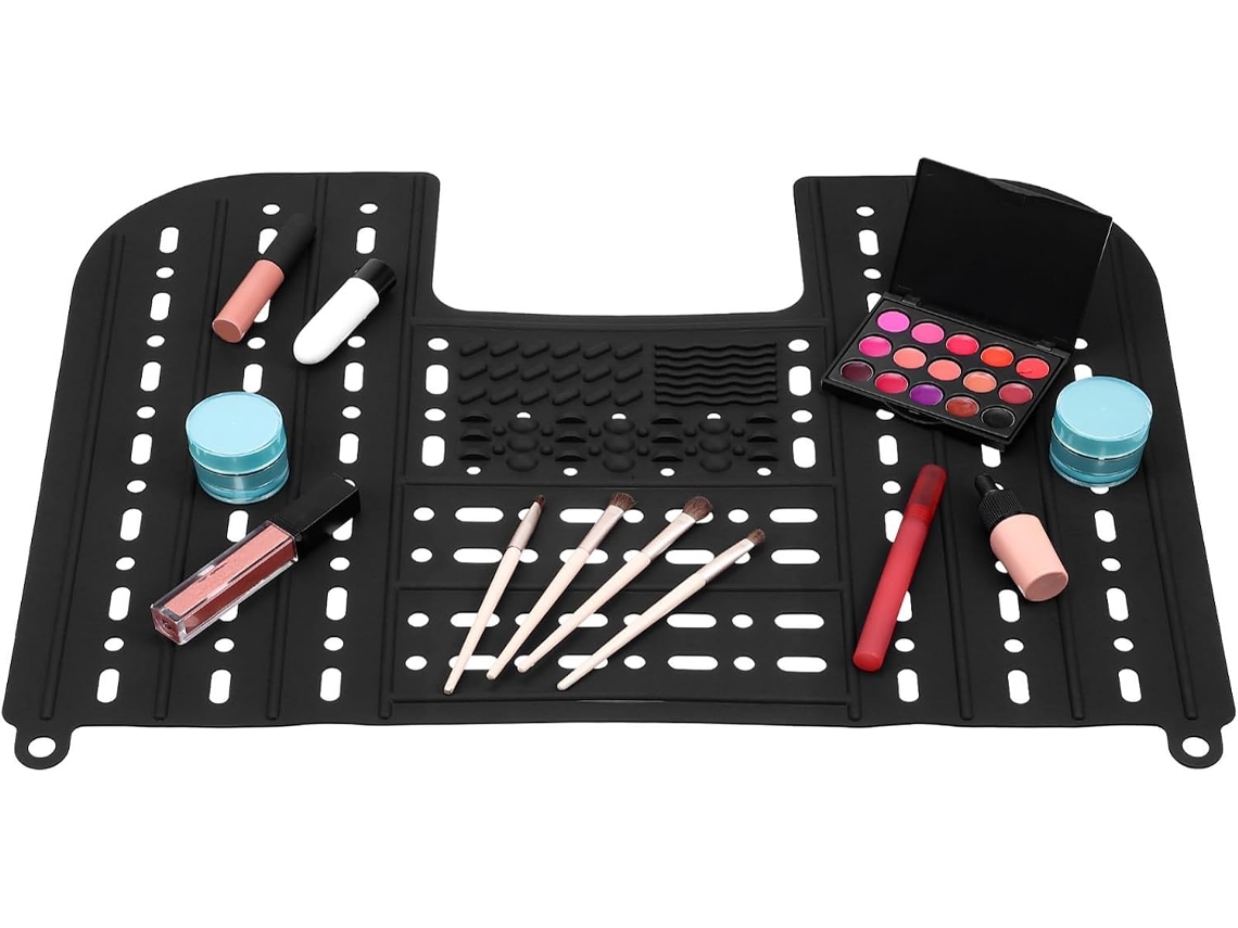Organizador De Pia Bancada Collbath Em Silicone Preto, Dobrável, 55x43 Cm, Para Banheiro, Com Função De Economia Espaço