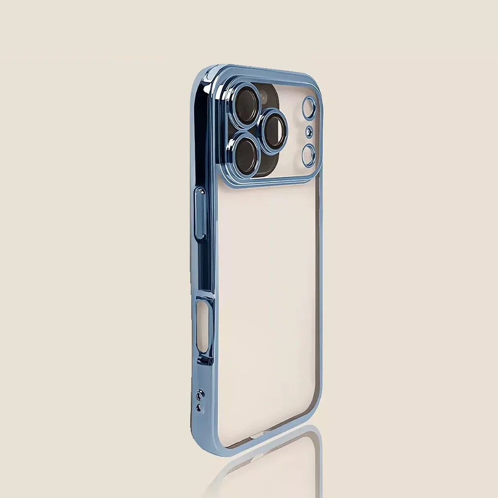 Capa Transparente Eletroplaqueada Para Iphone (azuis, Iphone 14 Pro Max) Com Protetor De Lente Da Câmera.