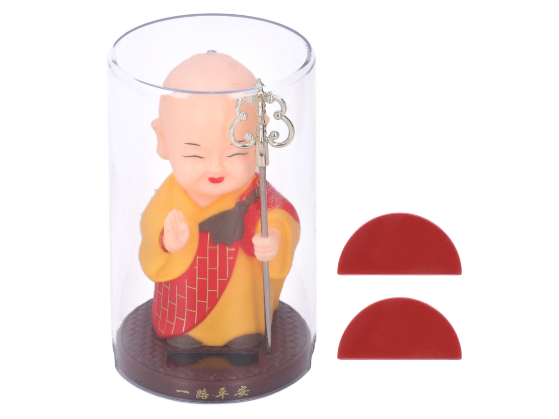 Baok - Ornamento de Pequeno Monge com Luz Sensível Acenando e Mãos Movendo Miniatura Para Carros Vermelho