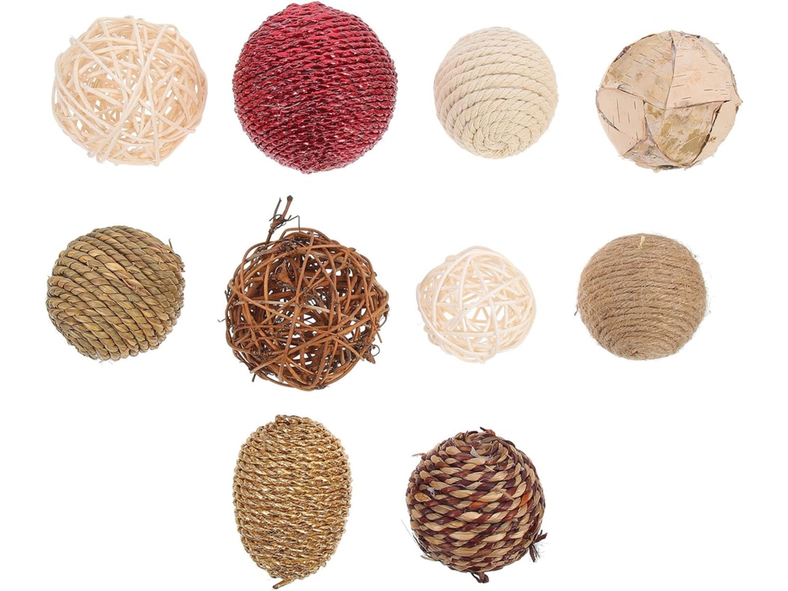 Conjunto de 10 Bolas de Corda GOKOCO Natural Trançadas à Mão, Decoração Rústica para Ambientes Internos (sem dimensões)
