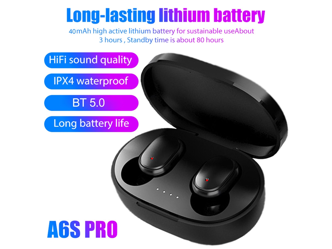 Fones Bluetooth A6s Pro com carregamento sem fio EOOCOO