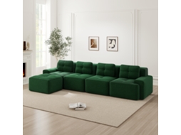 Sofá L Chaise 4 Assentos Veludo Assento Fundo Verde