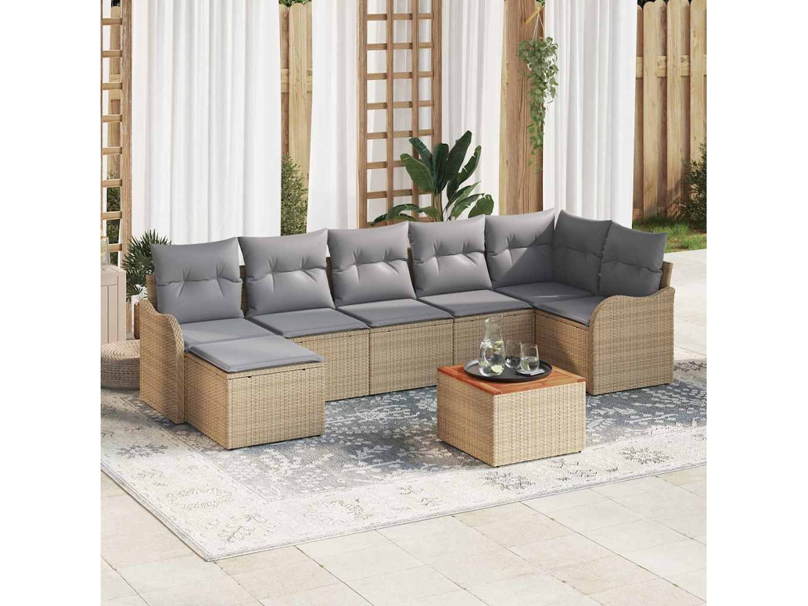 Vidaxl Conjunto De Sofá De Jardim 8 Unid. Bege E Cinza Claro Vime Pe