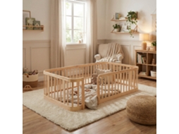 Cercado Modular Bebê Madeira 140x200 Barras 7cm Antiderrapante Portão