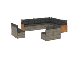 Conjunto de 12 Sofás Jardim com Almofadões Vime Pe Cinzento MAISON EXCLUSIVE