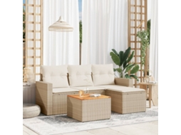 Vidaxl 5 Pcs Conjunto De Sofás P/ Jardim Com Almofadões Vime Pe Bege