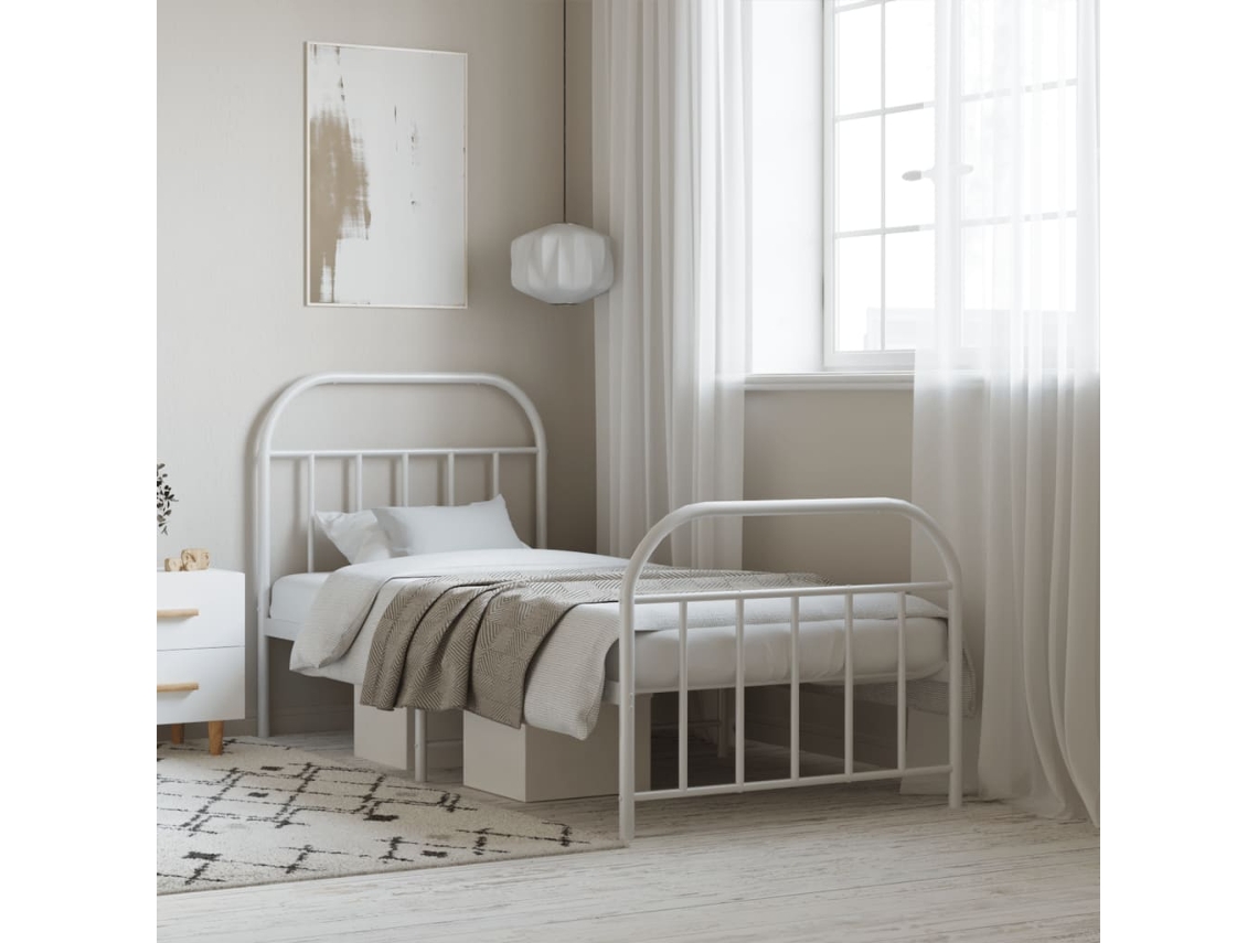 Estrutura De Cama Com Cabeceira E Pés 80x200 Cm Metal Branco