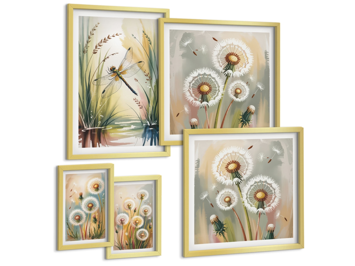 Conjunto De Pinturas Libélulas Florais No Estilo Da Natureza Espelharte (5 Peças)