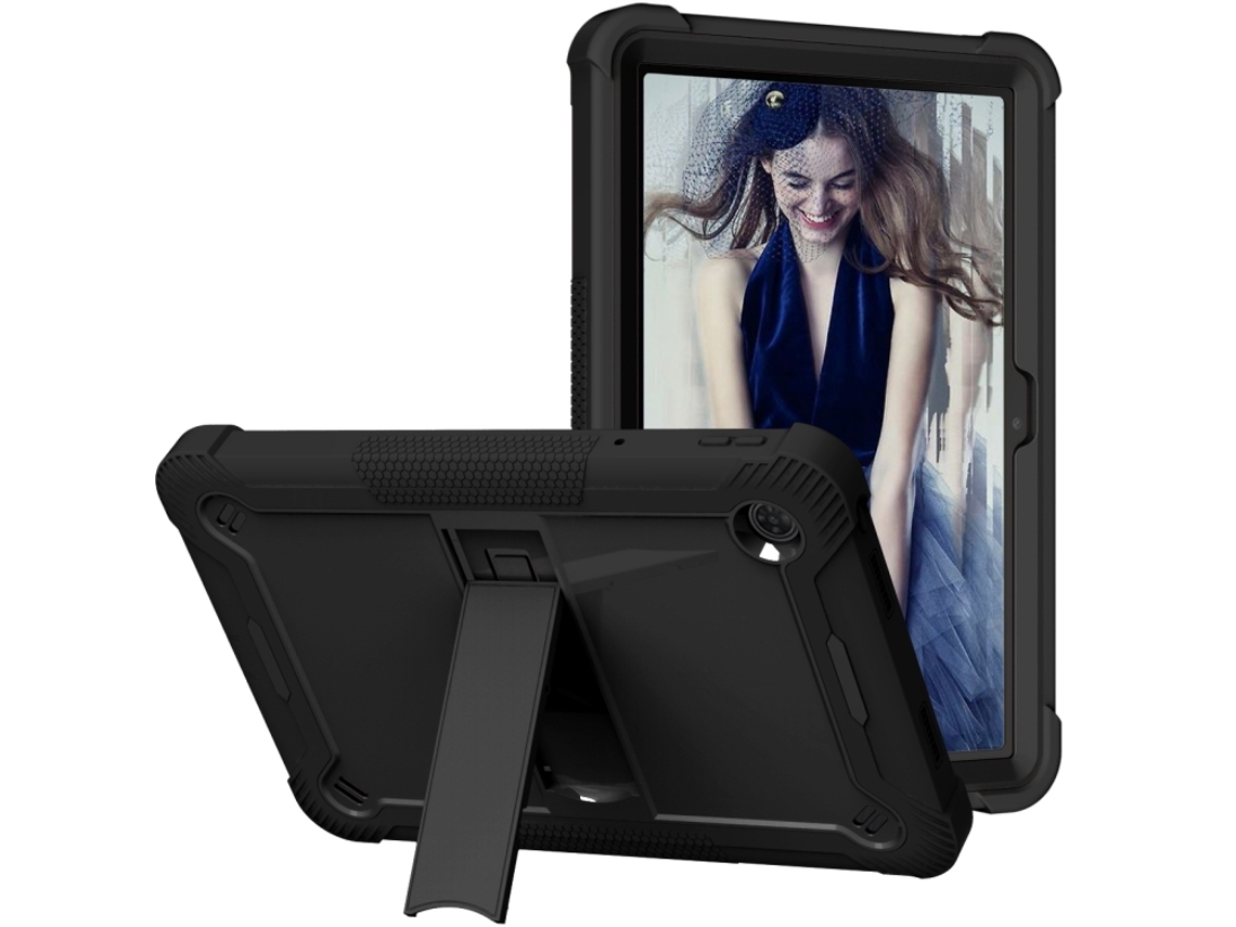Capa Híbrida Silicone‑pc Halinuia Com Suporte, Cor Preta Para Tcl Tab 10 5g