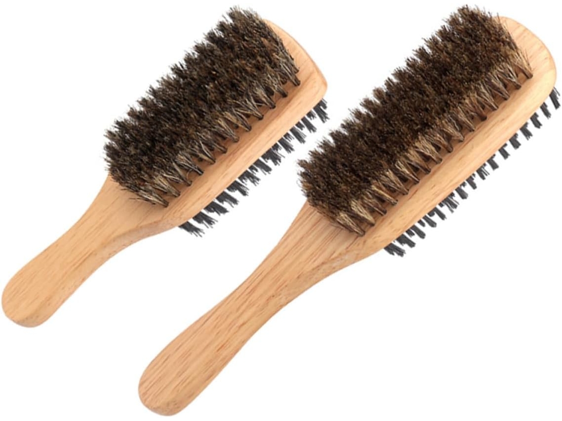 Conjunto De Escovas Orfofe 2 Peças Com Cerdas Javali E Nylon, Cabo Durável De Borracha E Madeira, Antideformação, Para