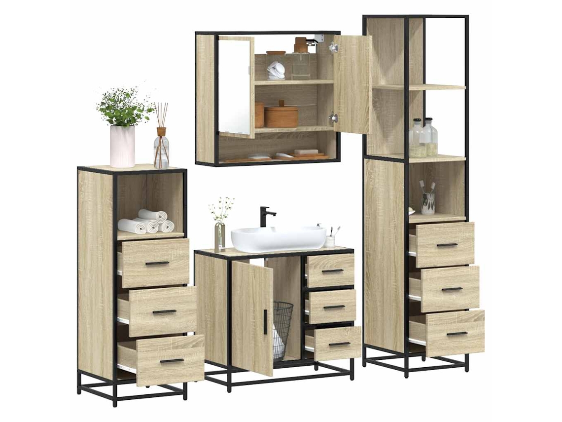 Vidaxl 4 Pcs Conj. Móveis Casa Banho Derivados Madeira Carvalho Sonoma