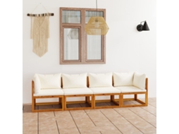 Banco De Jardim 4 Lugares C/ Almofadões Cor Creme Acácia Maciça Dkd Home Decor