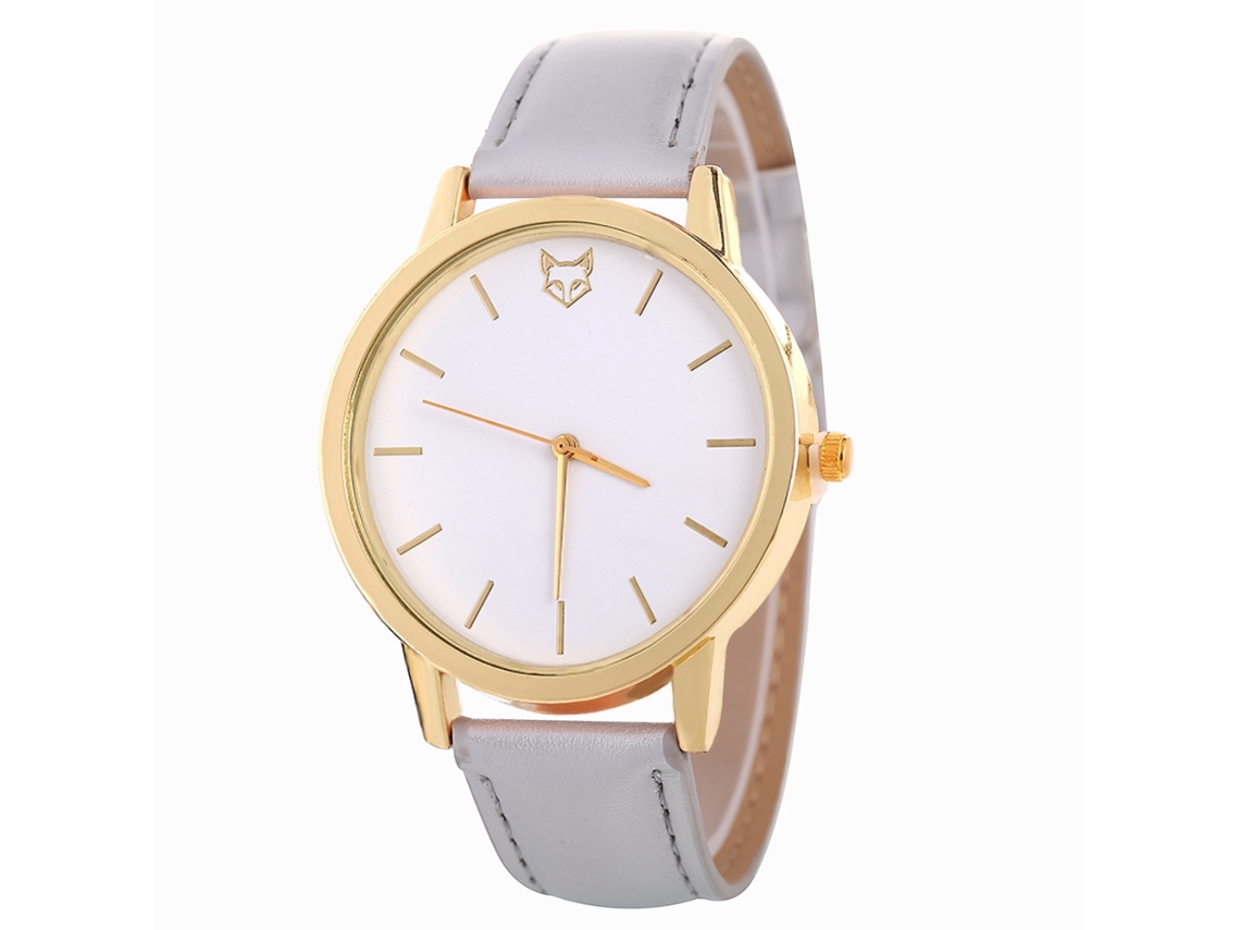 Relógio de pulso feminino Zhoulianfa em couro PU, estilo casual, com movimento de quartzo (cinza)