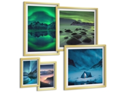 Conjunto De Pinturas Paisagens De Inverno Da Aurora Montanhas Espelharte (5 Peças)
