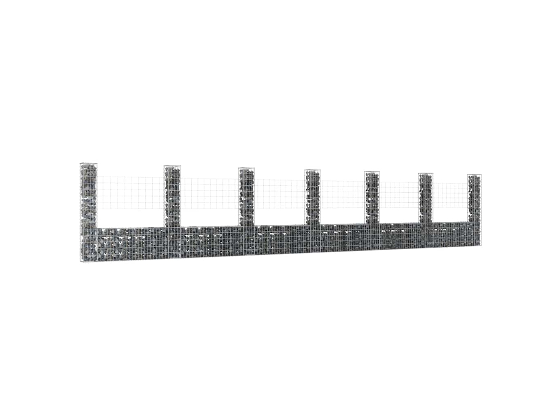 Vidaxl Cesto Gabião Em Forma De U C/ 7 Postes 740x20x150 Cm Ferro