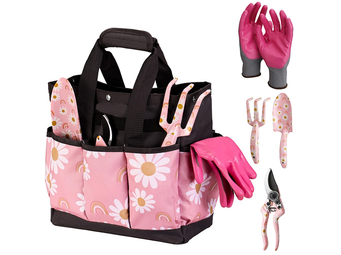 Kit Ferramentas De Jardinagem 5 Peças Em Alumínio Com Bolsa Para Plantas