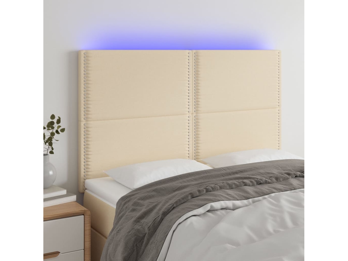 Cabecero con LED Tela 144x5x118/128 cm Crema