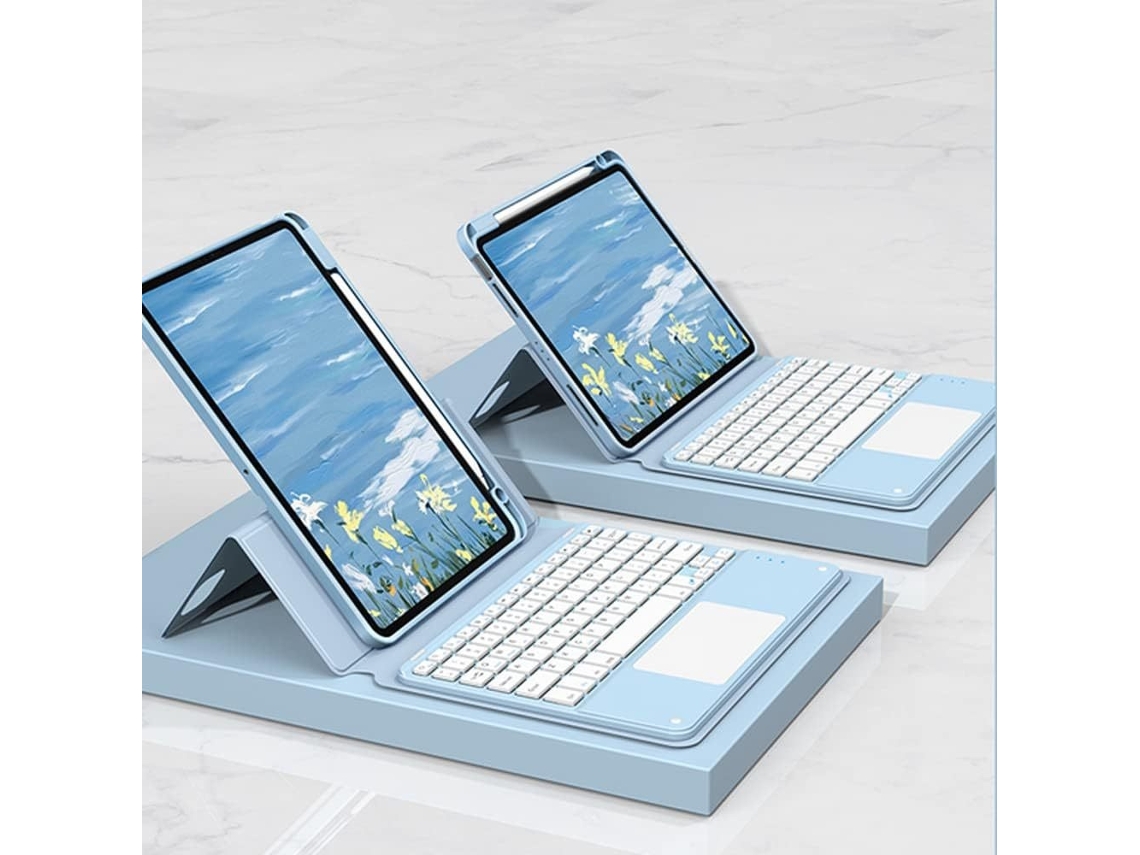 Lurelia Capa Com Teclado Bluetooth Para Ipad 8 10.2 Com O Design Giratório Magnético Gira Horizontal E Verticalmente, Layout Pt, Azul