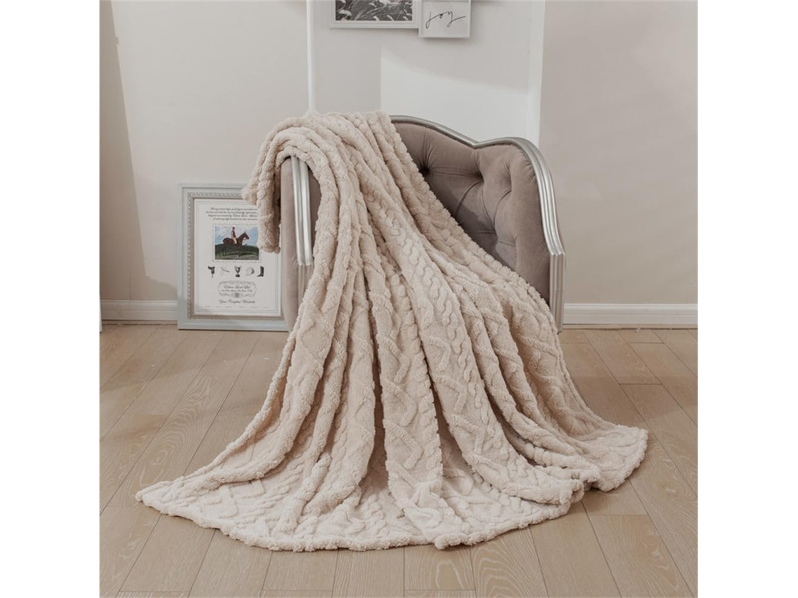 Manta de Lã Jacquard Fansu Cor Sólida Fofa Quente Macia e Grossa para Cama Sofá Todas as Estações 180x200cm, M