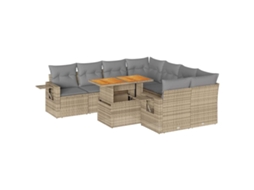 Conjunto de 9 Sofás para Jardim com Almofadões Vime Pe Bege MAISON EXCLUSIVE (90x200 cm)