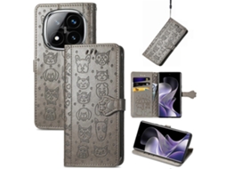 Capa Tipo Carteira De Couro Para Xiaomi Redmi Note 14 Pro 5g Com Estampa Fofa De Gato E Cachorro Cinza