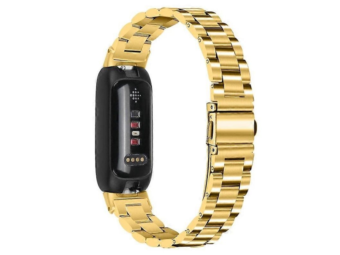 Correa De Pulsera Compatible Con Fitbit Inspire 3 Acero Inoxidable 3 Perlas Oro Oro