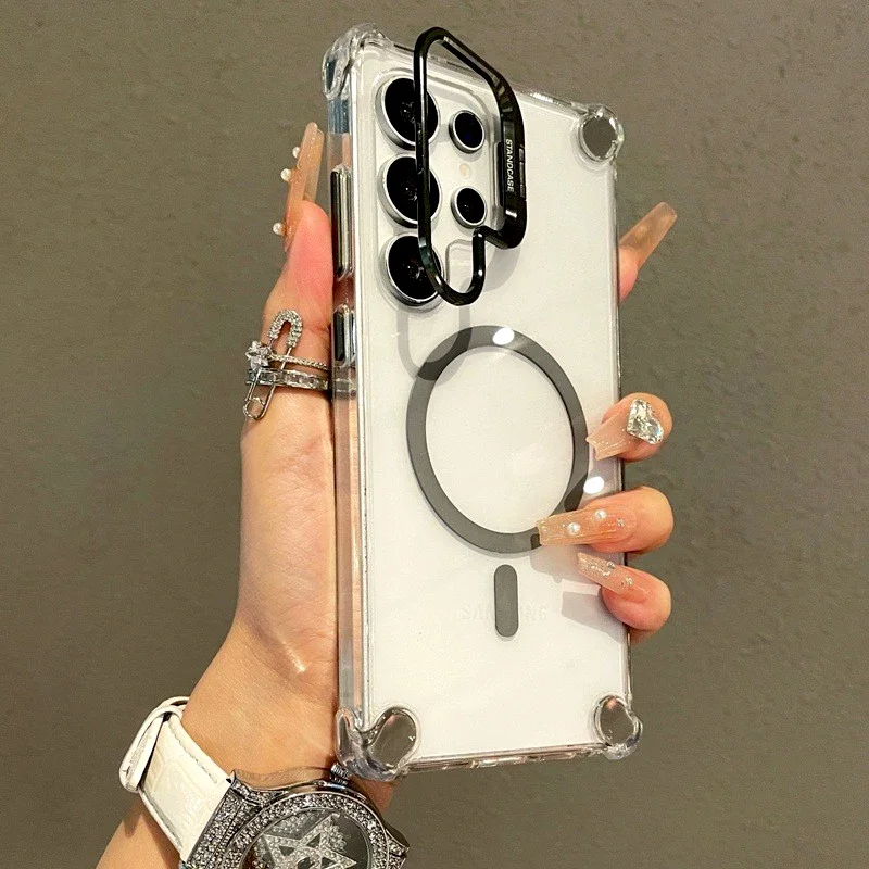 Capa Transparente Para Celular (galaxy S23 Plus Cinza), Compatível Com Carregamento Sem Fio E Suporte.