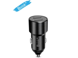 Carregador De Carro Beisk Dual Port Usb, Carregador De Veículo Preto Com Textura De Metal, Preto 1 Peça