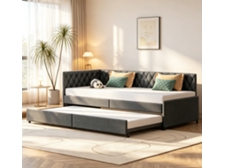 Sofá-cama Extensível Estofado, 90 X 200 Cm, Cama Estofada Com Estrado De Ripas, Sem Colchão, Flanela, Cinzento