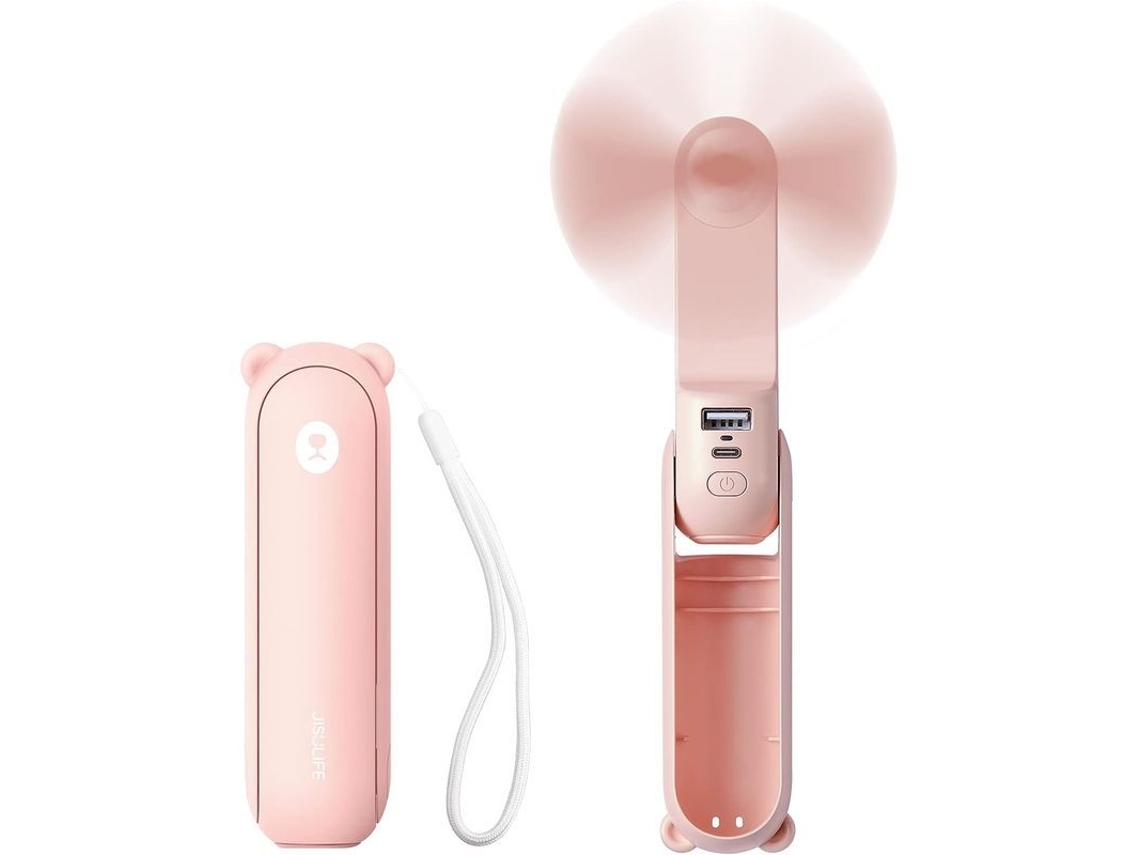 Nova Line ventilador Portátil Mini Usb Recarregável com Lanterna e Power Bank 14 21h Rosa