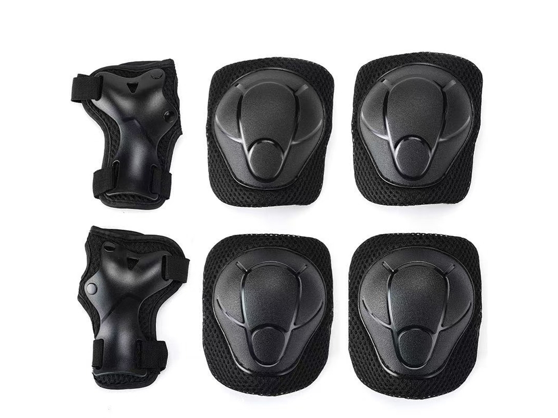 Equipamento de proteção para crianças e adultos, Joelheiras, cotoveleiras e protetores de pulso pretos AQUAFORGE