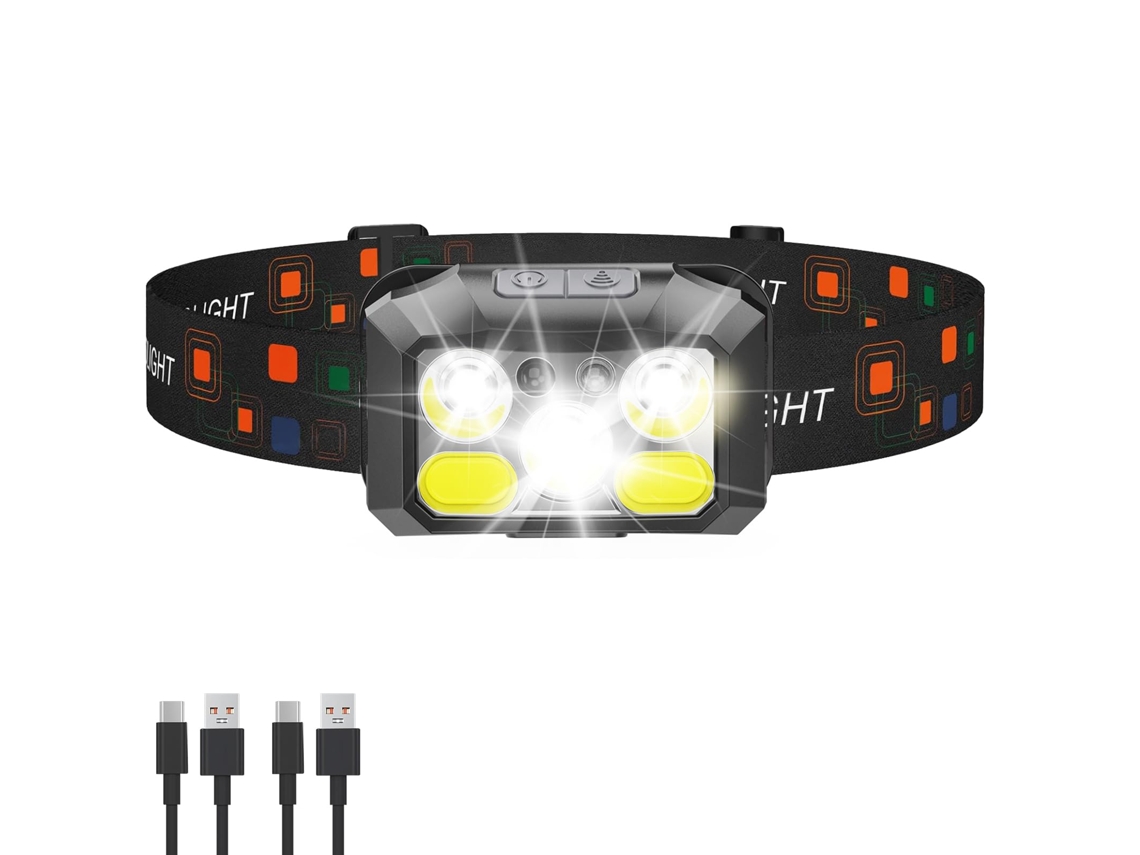Farol Recarregável Led, 1200 Lúmens Com Luz Vermelha E Branca, 8 Modos, Sensor De Movimento, Carregamento Usb-c, Ipx4 À Prova D'água, Para C