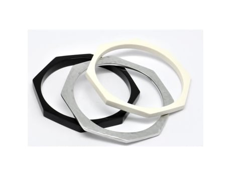 Pulseira - CULTURE MIX - Tripla Resina e Metal - Branca - 3 Pulseiras - Joalheria Básica