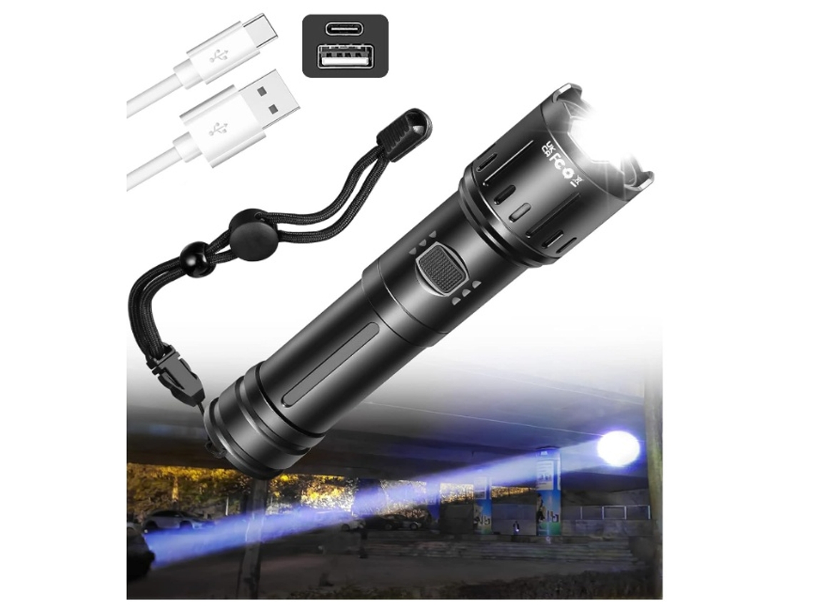 Lanterna Led, Recarregável, Usb-c, Preto