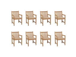 Vidaxl Cadeiras De Jardim C/ Almofadões Bege 8 Pcs Teca Maciça