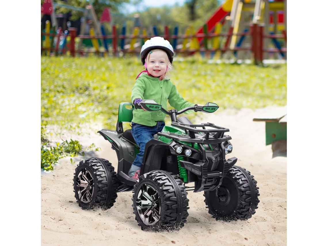 Quadriciclo Infantil Elétrico 12v Verde, Com Faróis E Bateria Recarregável, Para Crianças De 3 A 5 Anos, Dimensões 100x65x73cm.